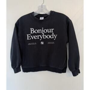 Zara Girls Bonjour Everybody Black Fleece Pullover Sweatshirt Long Sleeve 8-9